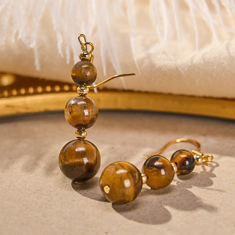 Ohrringe Tigerauge Perlen – Stärke goldene Ohrhänger Boho Schmuck spirituell
