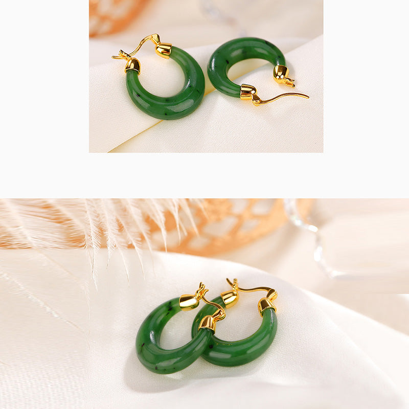 Ohrringe Hetian Jade Glück grüne Creolen Gold Boho Schmuck spirituell