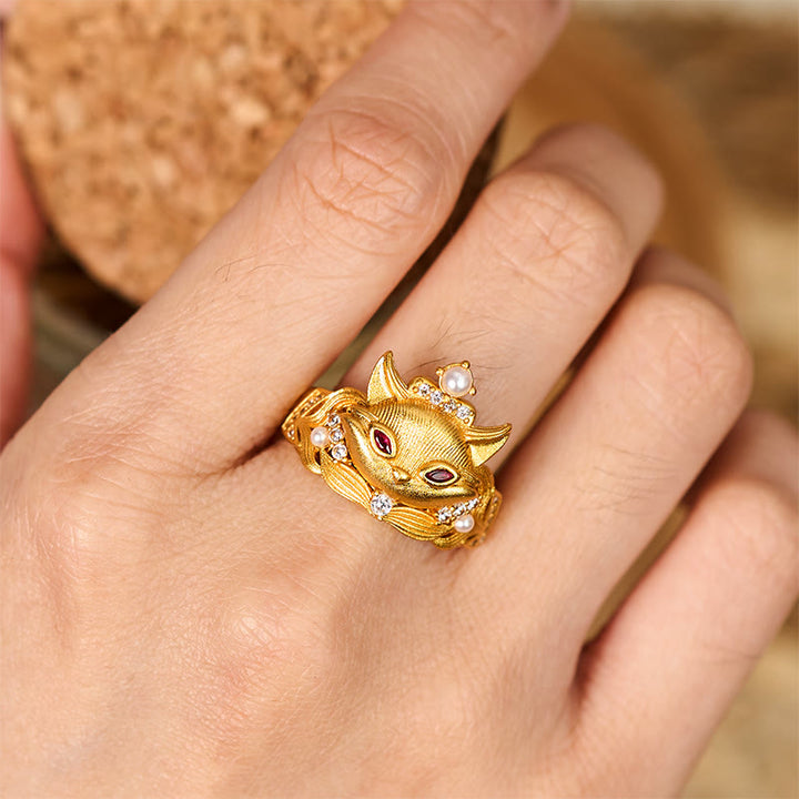 Fuchskopf Ring aus vergoldetem Messing mit Zirkonia elegante Schmuckkollektion