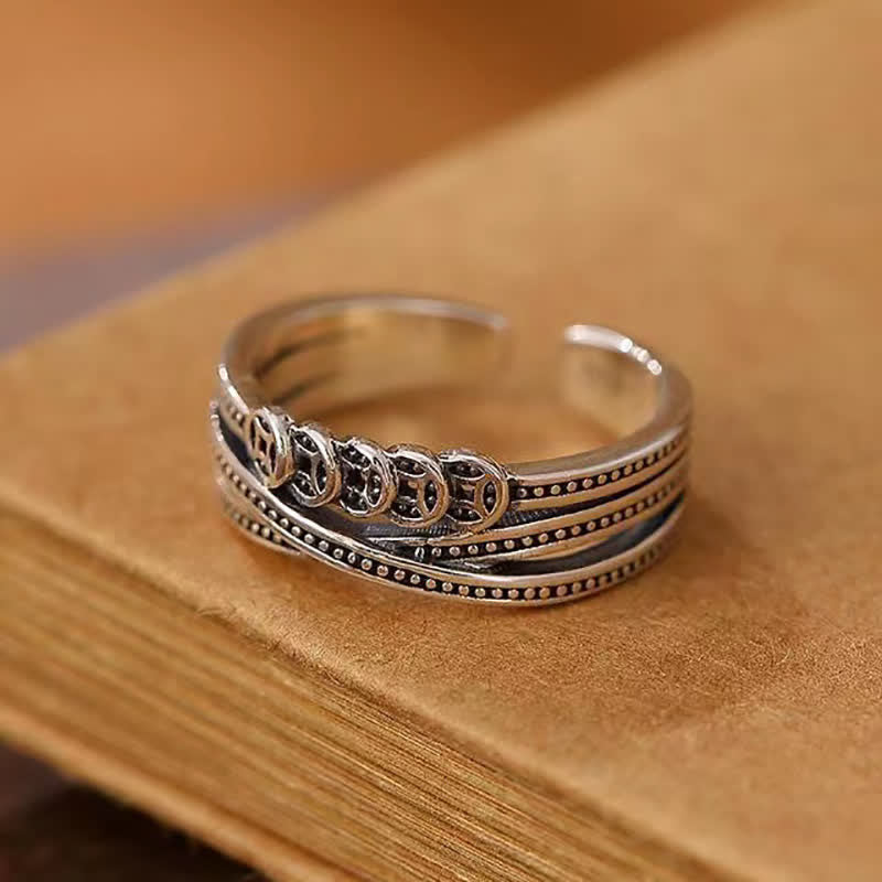 Silber Ring Kupfermünze Pixiu Wohlstand Glück Fengshui