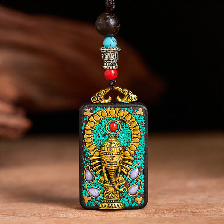 Tibetische Kette Ebenholz mit Ganesha Anhänger Naturstein Perlen Frieden