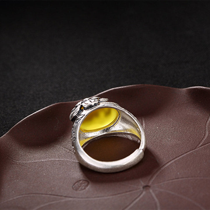Citrin Lotus Ring getragen Segen Schutz Silber Fengshui Glück