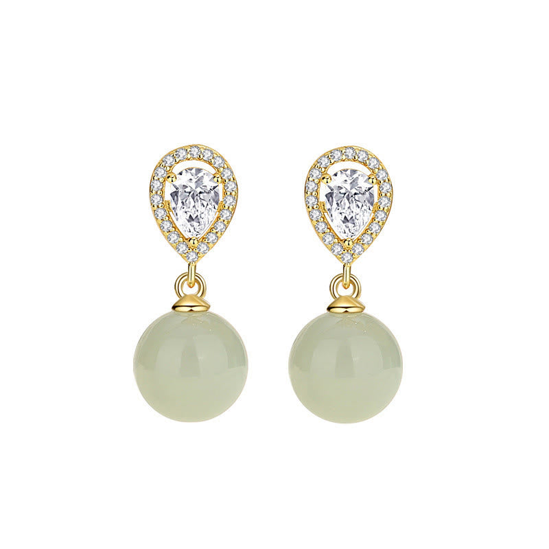 Ohrringe Hetian Jade Tropfen Wohlstand Gold Zirkonia eleganter Schmuck