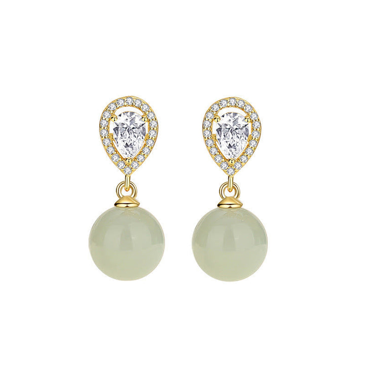 Ohrringe Hetian Jade Tropfen Wohlstand Gold Zirkonia eleganter Schmuck