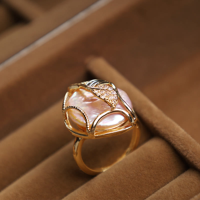Perlmutt Ring Gold Blüte Perle Glück Wohlstand Fengshui Schutz