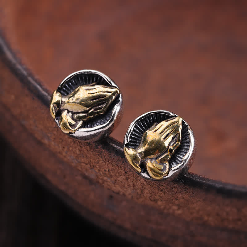 Namaste Ohrringe Sterlingsilber goldene Hände Boho Schmuck spirituell Ohrstecker