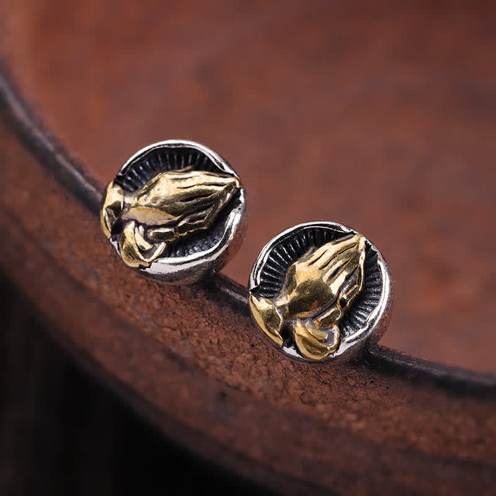 Namaste Ohrringe Sterlingsilber goldene Hände Boho Schmuck spirituell Ohrstecker