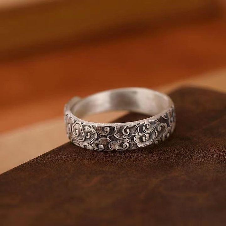 Ring Segenswolke silbern mit ornamentaler Gravur Glück Fingerring
