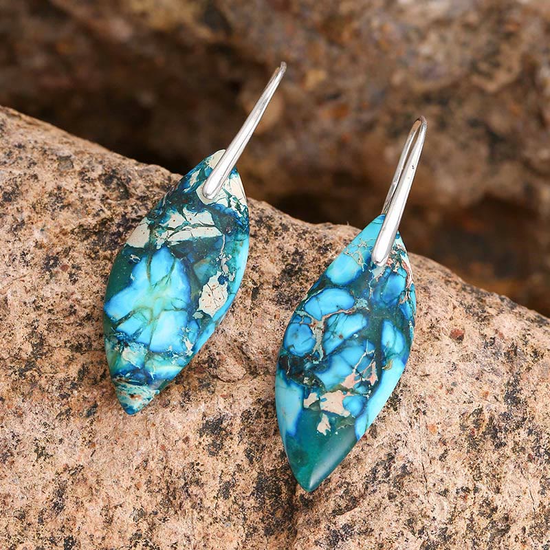 Ohrringe Kaiserstein Blatt Tropfen blau Silber Boho Schmuck spirituell Ohrhänger