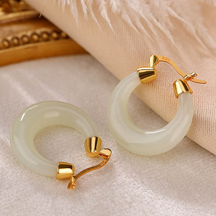 Ohrringe Jade Wohlstand Glück Gold Creolen Boho Schmuck spirituell