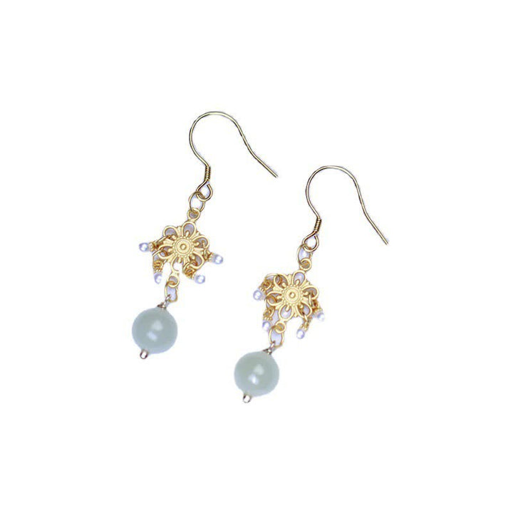 Ohrringe Hetian Jade Blume – Glück goldene Blüte Ohrhänger spirituell Boho