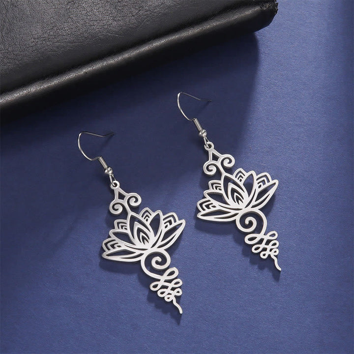 Ohrringe Edelstahl Lotus Silber Boho Schmuck spirituell filigrane Ohrhänger