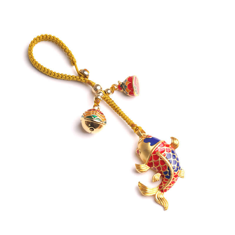 Schlüsselanhänger Koi Glocke – Glück & Wohlstand Cloisonné Emaille Goldfisch Feng Shui