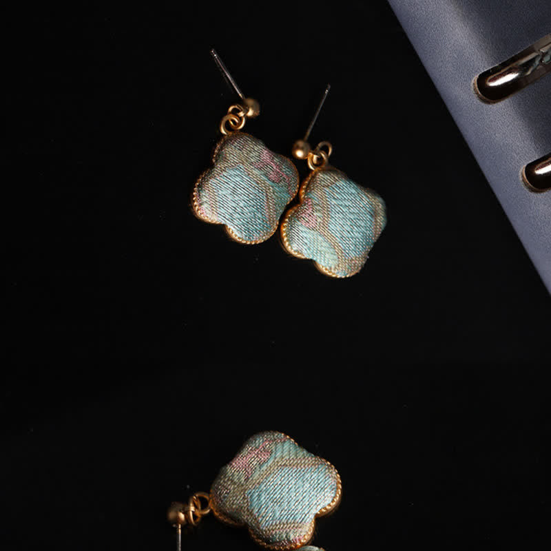 Ohrringe Song-Brokat Blumen türkis gold Boho Schmuck spirituell Ohrhänger