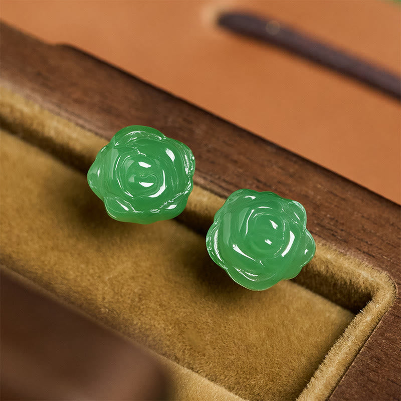 Ohrringe Chalcedon Rose Stärke Mut grüne Blüten Schmuckkästchen spirituell Boho
