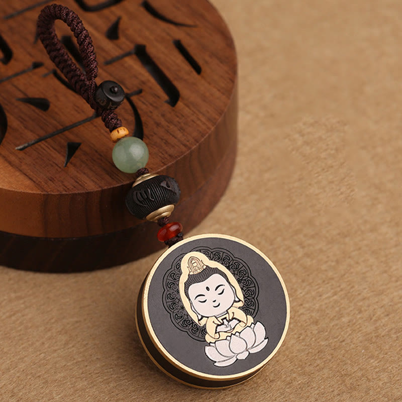 Schlüsselanhänger Buddha Ebenholz – Balance mit Lotus Jade Perlen handgefertigt spirituell