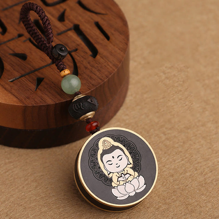 Schlüsselanhänger Buddha Ebenholz – Balance mit Lotus Jade Perlen handgefertigt spirituell