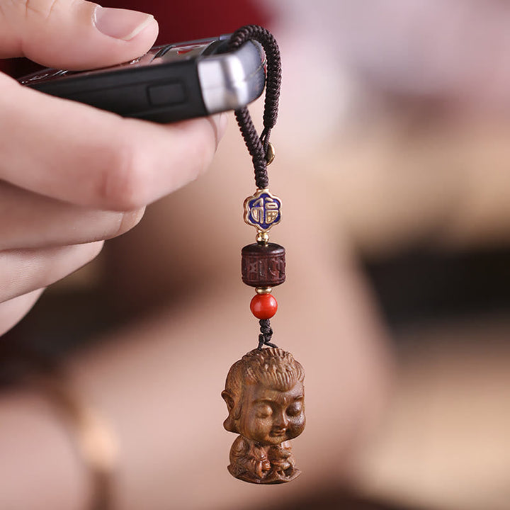 Schlüsselanhänger Buddha Sandelholz Om Mani Gebetsmühle Glücksbringer spirituell handgefertigt