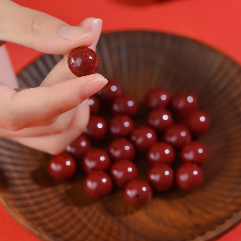 Zinnober Rot Anhänger Kette Naturstein rote Perlen Holzschale