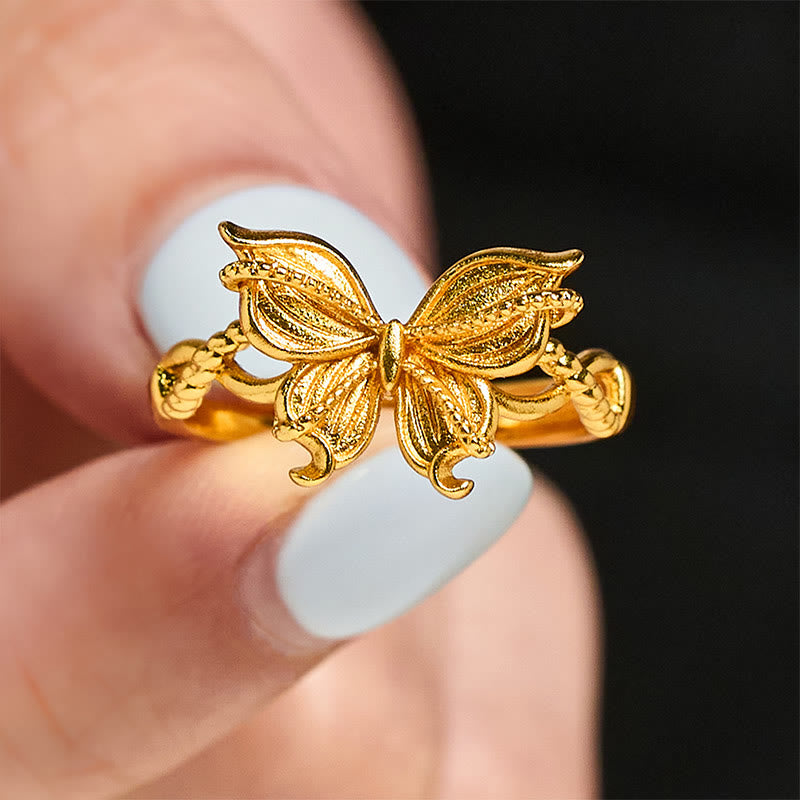 Vergoldeter Schmetterling Ring Messing Symbol für Liebe und Glück