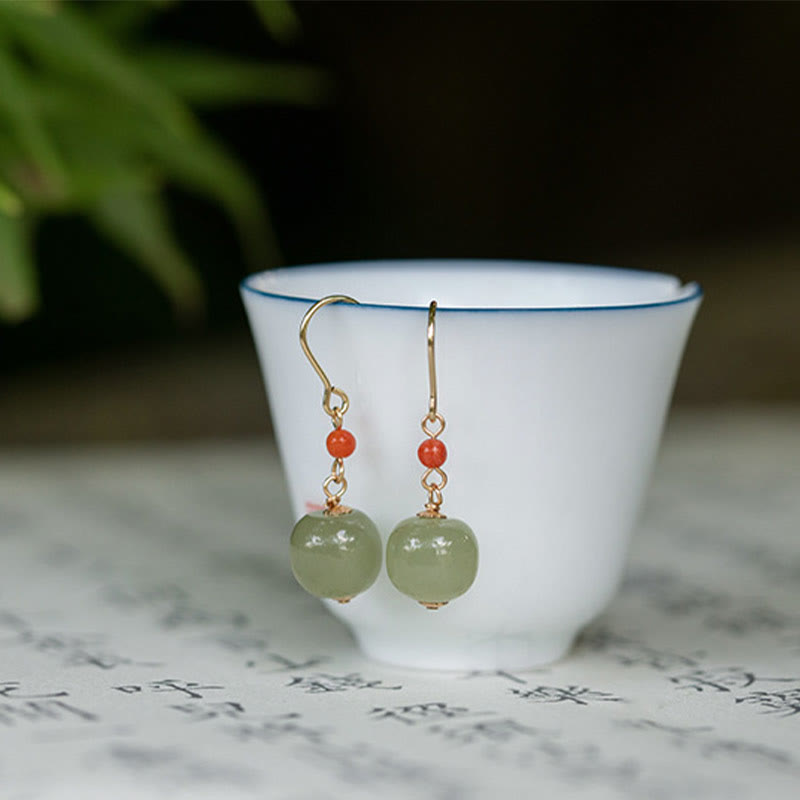 Ohrringe Hetian-Jade Roter Achat – Glück Boho Schmuck spirituell Ohrhänger