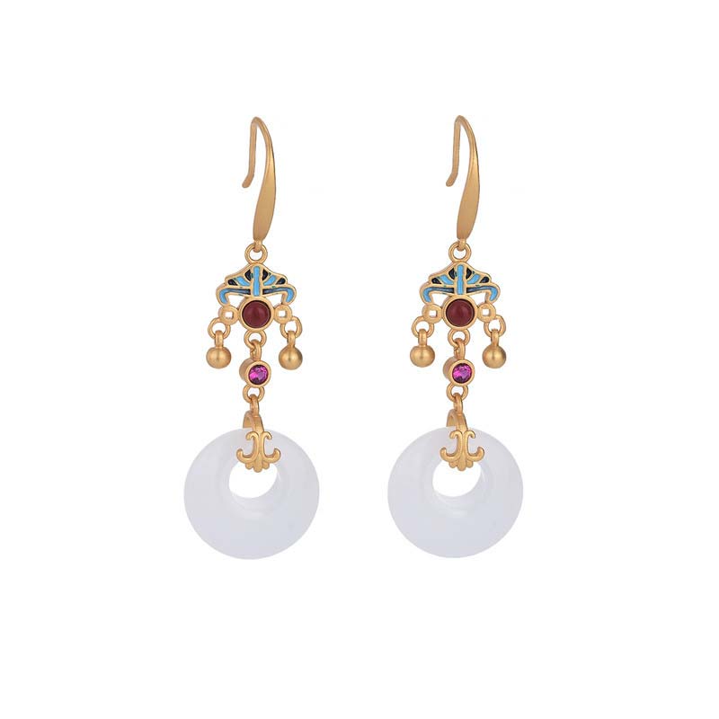 Ohrringe Weißer Jade Tropfen – Segen Gold Emaille Boho Schmuck spirituell