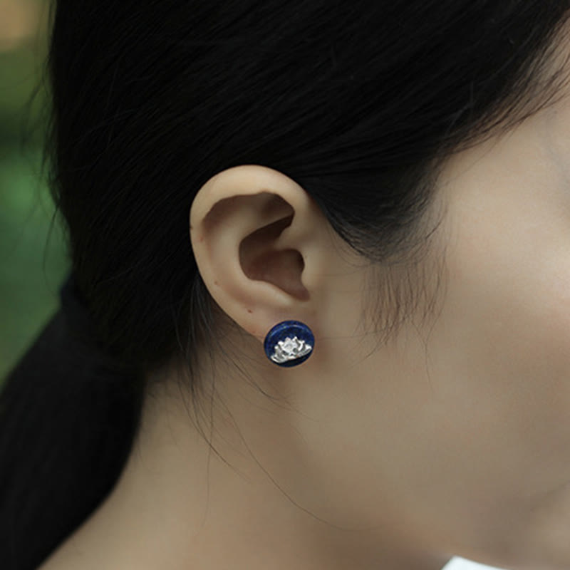 Ohrringe Lapislazuli Lotus Erleuchtung getragen blau Silber Boho Ohrstecker spirituell