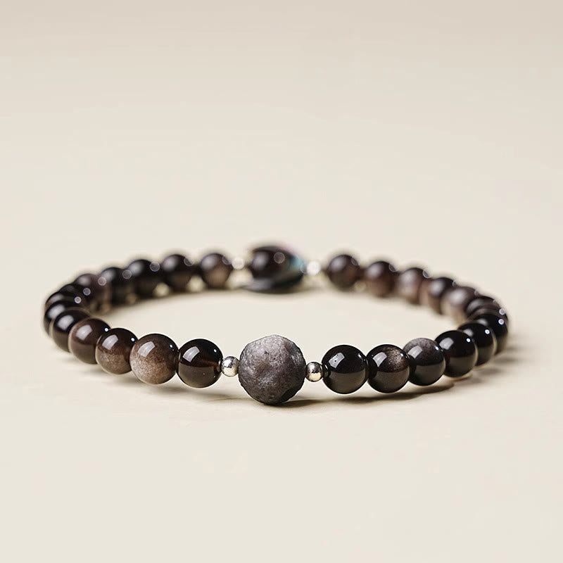 Armband Silber Obsidian Mond Schutz schwarze Perlen Mondstein Handgelenk Schmuck