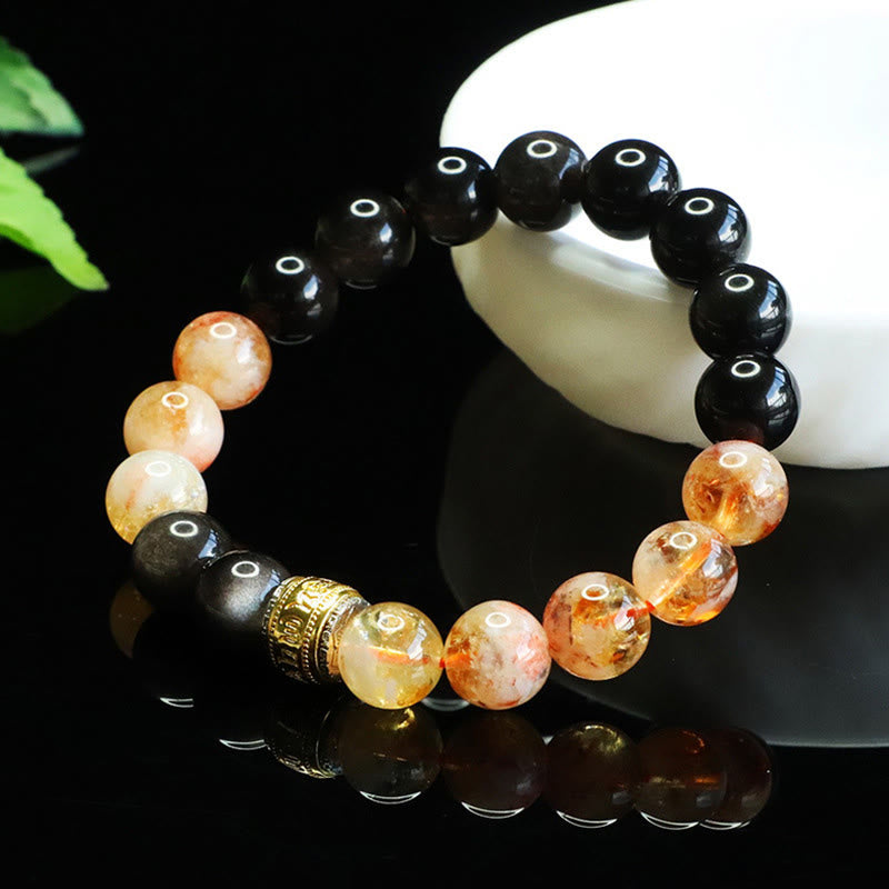 Armband Silber Obsidian Citrin Om Mani Padme Hum – Schutz und Energie