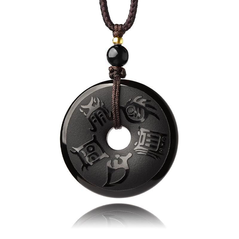 Schlüsselanhänger Obsidian – Kraft & Frieden mit chinesischen Schriftzeichen spirituell