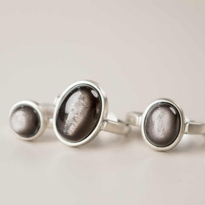 Ring 925 Silber Obsidian Schutzring eleganter Fingerring Schmuck