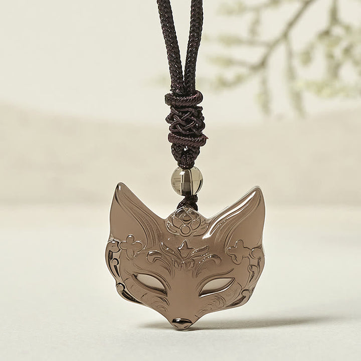 Obsidian Fuchs-Relief Schutz Kette an schwarzer Kordel Anhänger elegant Naturstein