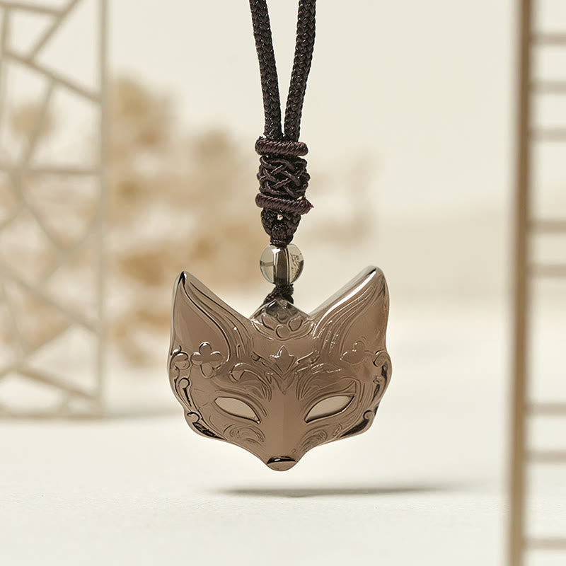 Obsidian Kette Fuchs-Relief Anhänger Schutz schwarzer Naturstein mit Kordel getragen