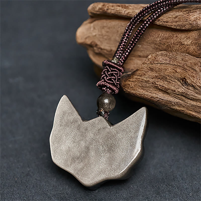 Obsidian Kette Fuchs-Relief Schutz Anhänger schwarzer Naturstein Cord
