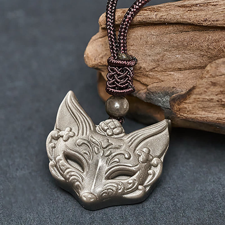 Obsidian Fuchs-Relief Kette Anhänger Schutz schwarzer Naturstein Schmuck