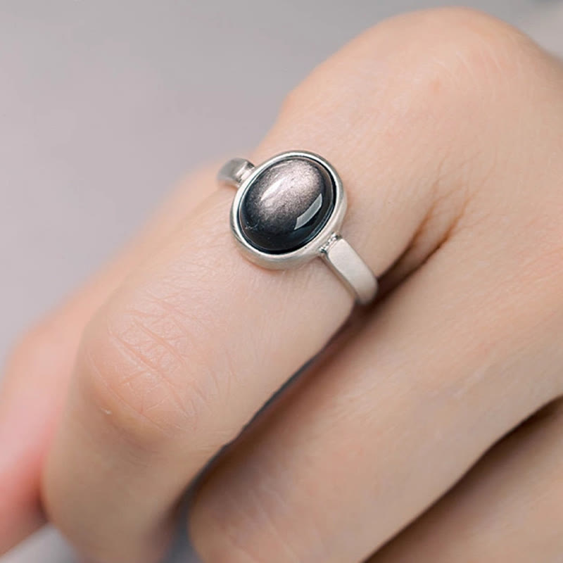 Ring 925 Silber Obsidian Schutz Glück Energie Fingerring elegant