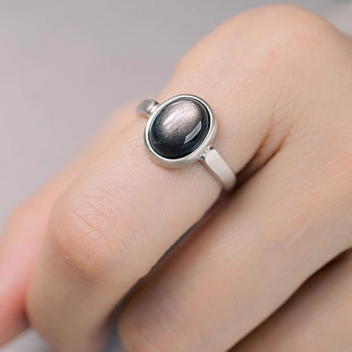Ring 925 Silber Obsidian Schutz Glück Energie Fingerring elegant
