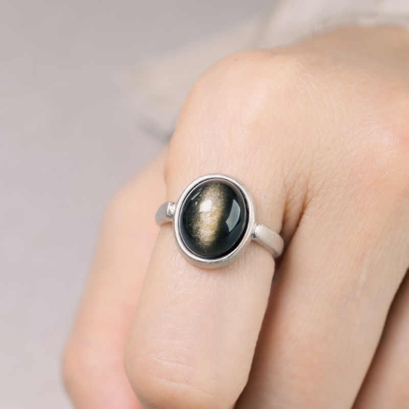 Ring 925 Silber Obsidian Wohlstand Glück Energie Fengshui Schutz