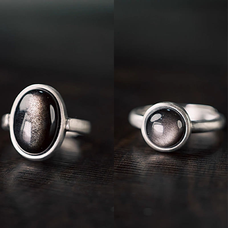 Ring 925 Silber Obsidian Schwarzstein Schutz Energie Glück Schmuck