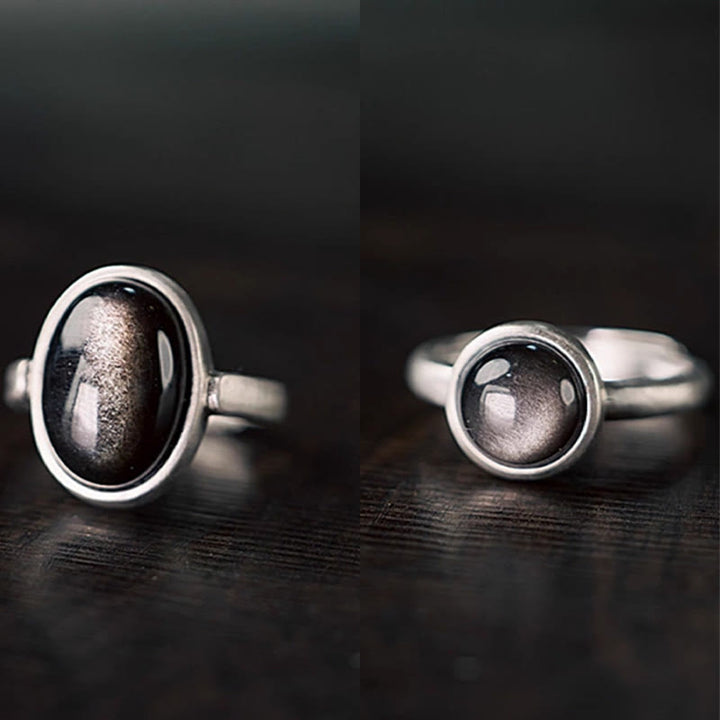 Ring 925 Silber Obsidian Schwarzstein Schutz Energie Glück Schmuck