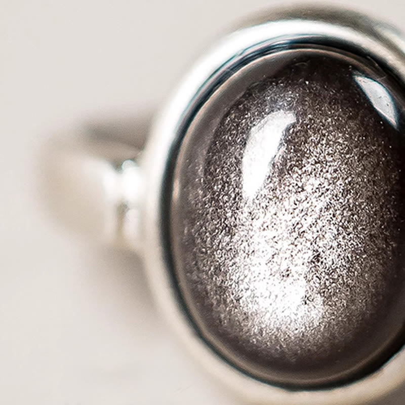 Ring 925 Silber mit Obsidian Stein für Schutz Energie