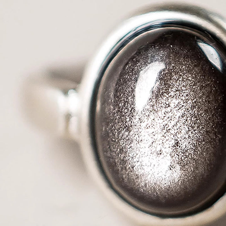 Ring 925 Silber mit Obsidian Stein für Schutz Energie