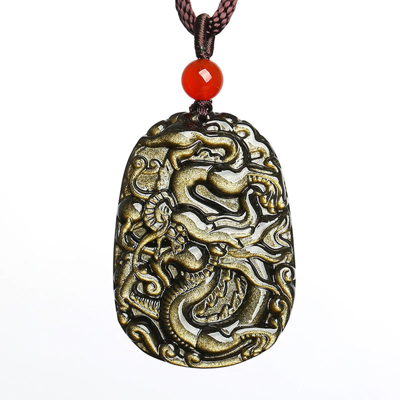 Goldener Drachen Anhänger Kette mit rotem Stein Erfolg Symbol