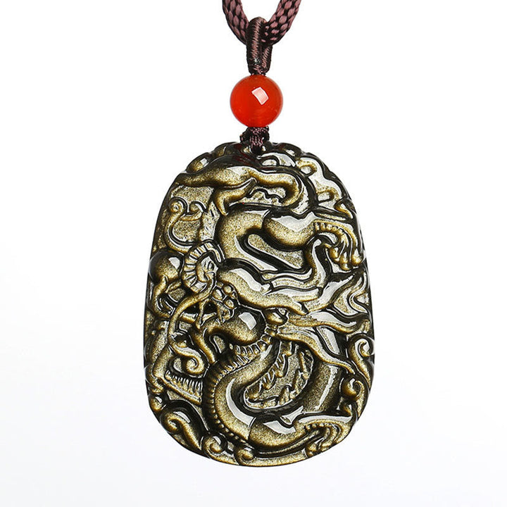 Goldener Drachen Anhänger Kette mit rotem Stein Erfolg Symbol