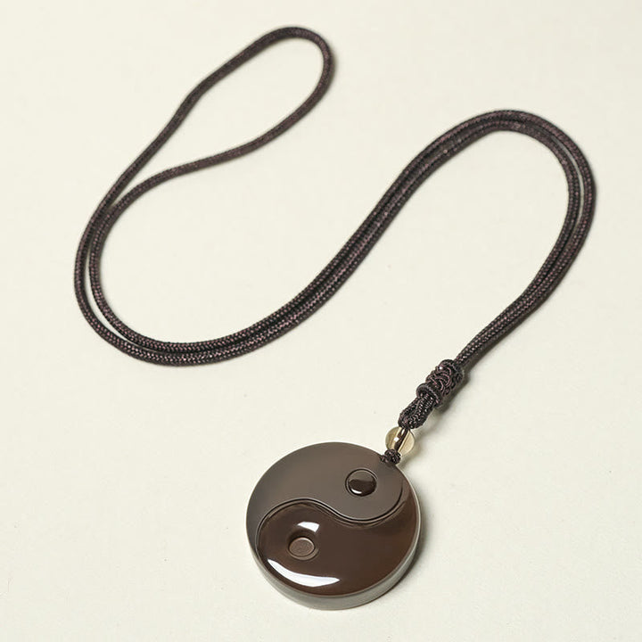 Schwarze Obsidian Yin Yang Anhänger Kette Symbol Innere Stärke