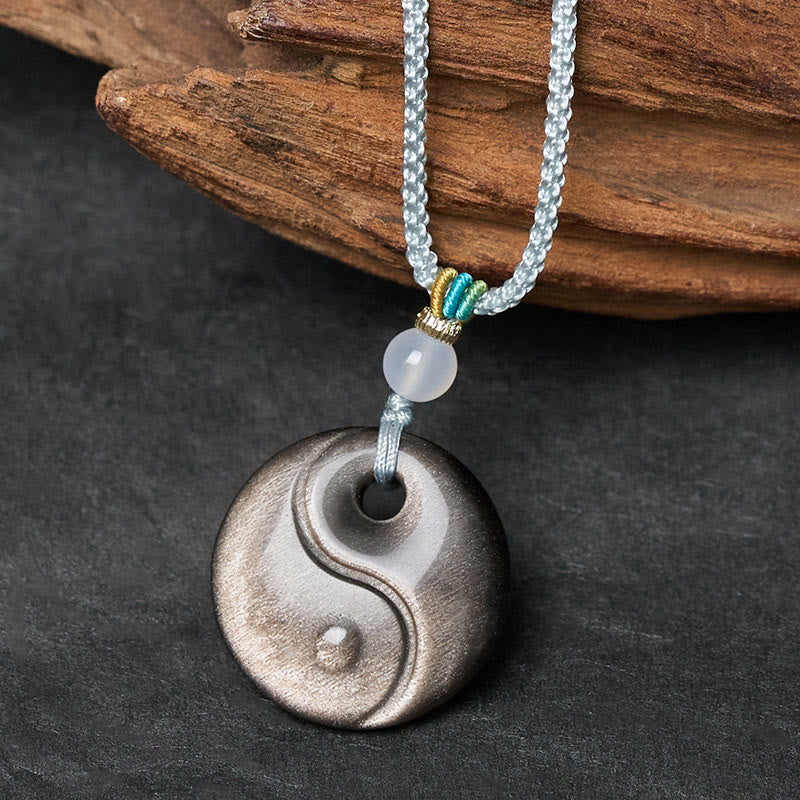 Yin Yang Anhänger Kette Obsidian Naturstein Schutz elegant