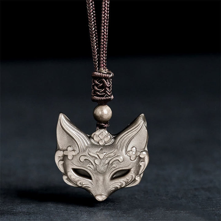 Obsidian Kette mit Fuchs-Relief Anhänger Schutzstein Halskette