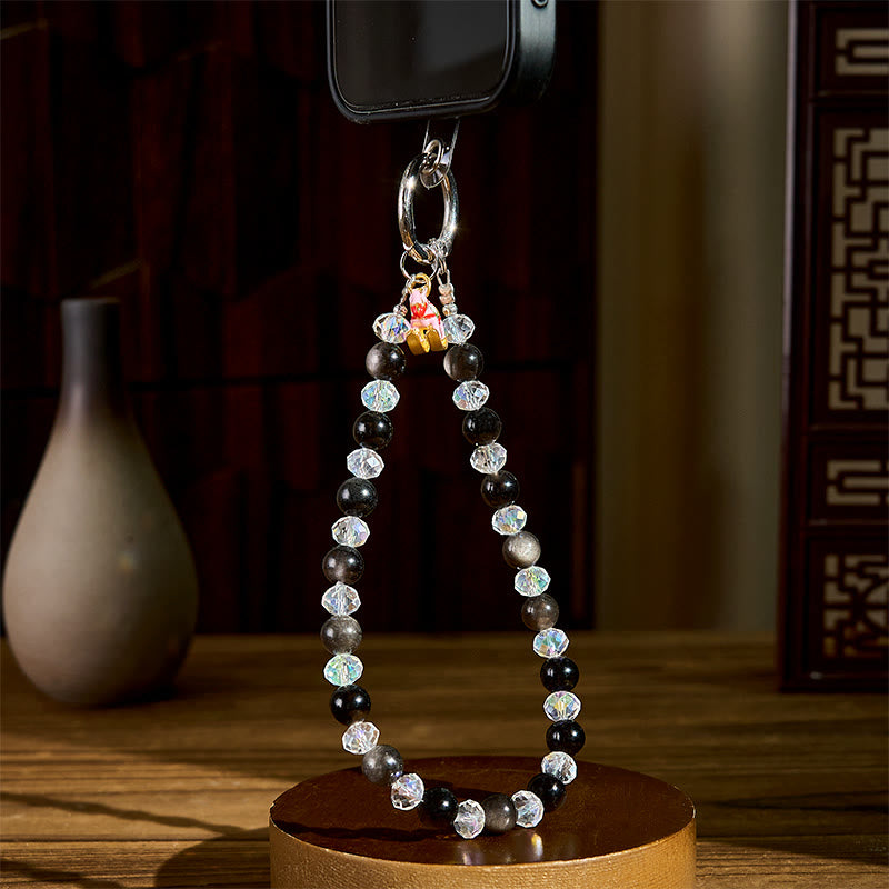 Schlüsselanhänger Pferd Obsidian – Schutz mit Kristallperlen spiritueller Glücksbringer