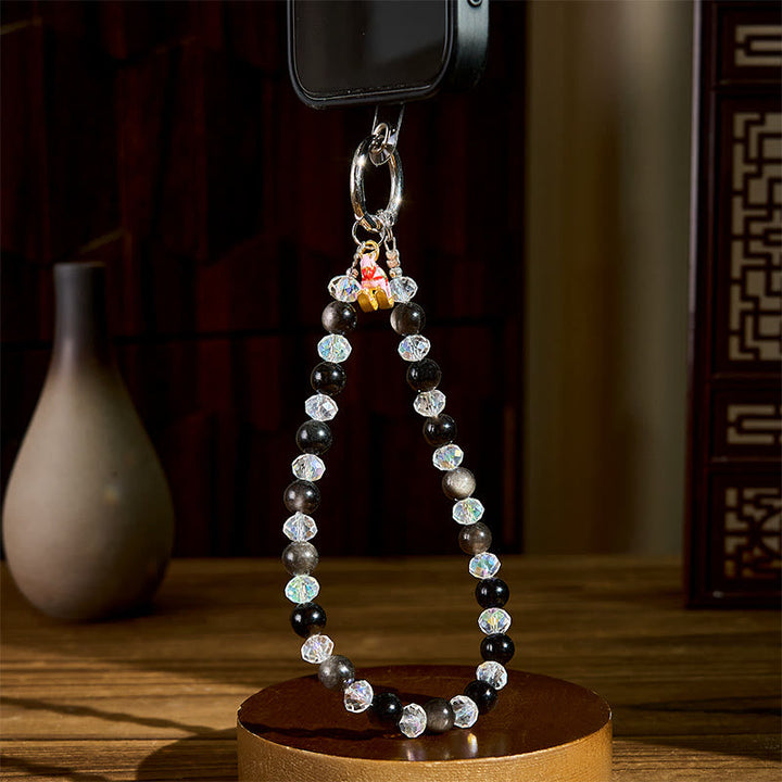 Schlüsselanhänger Pferd Obsidian – Schutz mit Kristallperlen spiritueller Glücksbringer