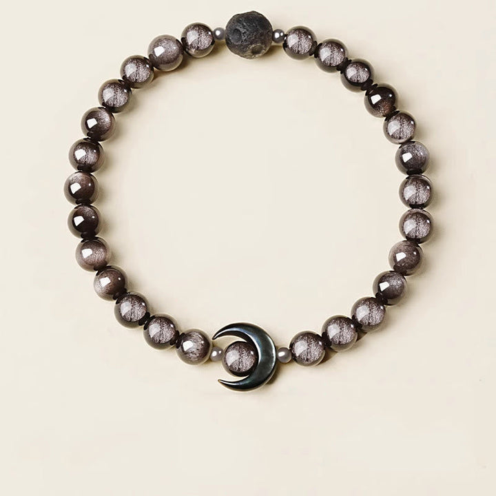 Armband Silber Obsidian Mond Schutz Lavastein Perlen Handgelenk Schmuck